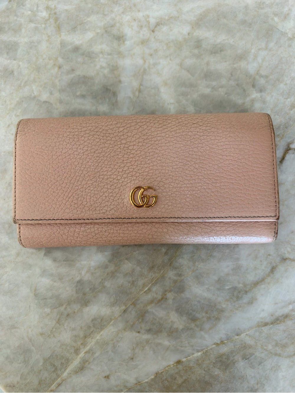 Gucci Blush Pink Pebbled Leather Continental Wallet with Gold GG